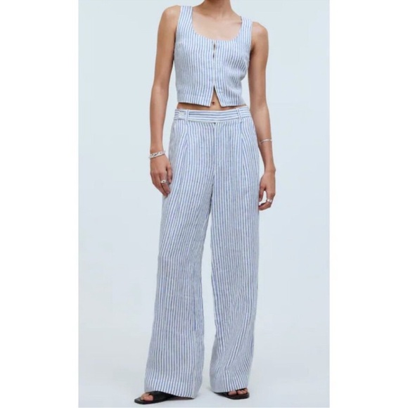 Madewell Harlow Wide Leg Pant 100% Linen Bluestone Stripe Size 2 - Picture 3 of 7